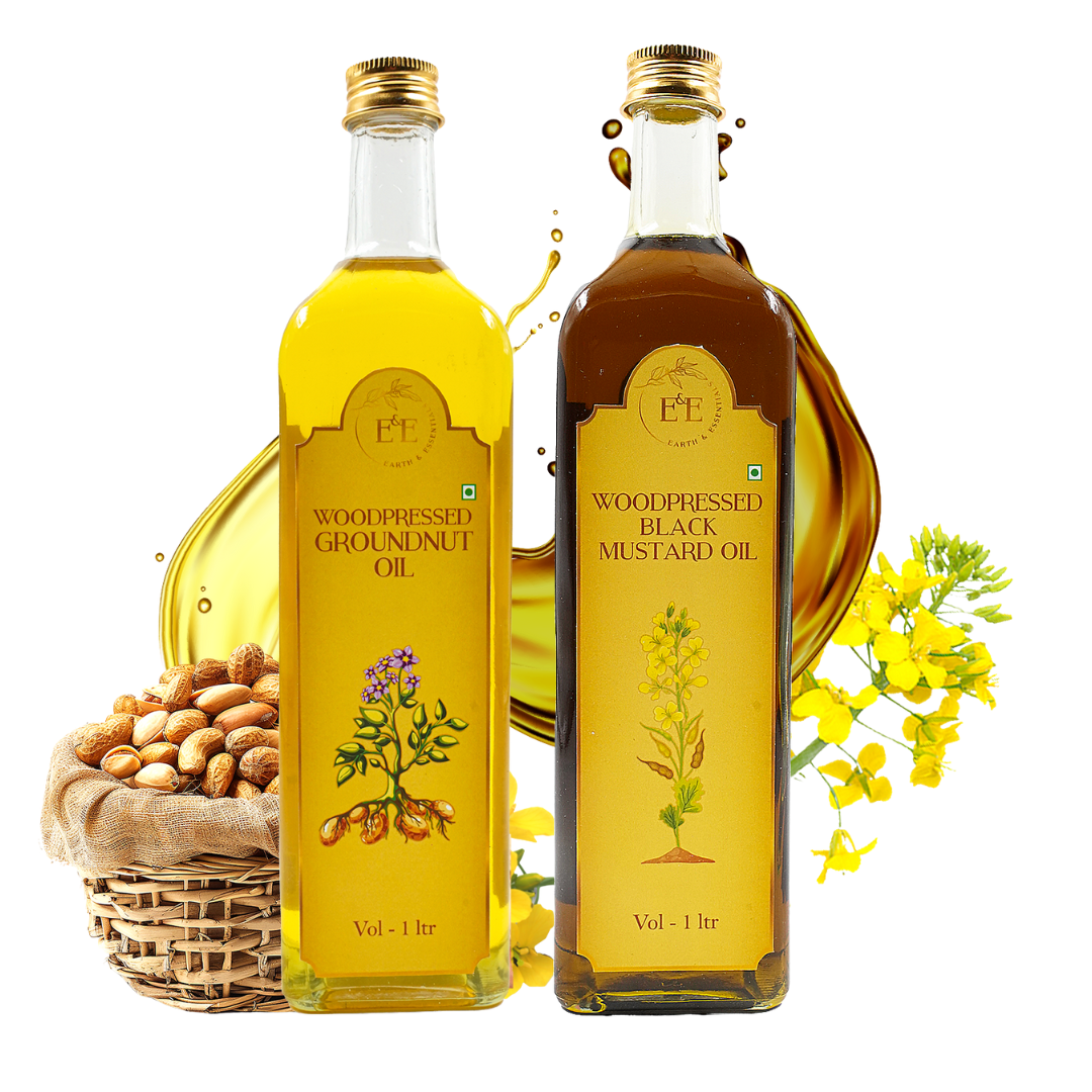 Diabetic-Friendly Combo - 1 ltr Woodpressed Black Mustard Oil + 1 ltr Woodpressed Groundnut Oil Earth and Essentials