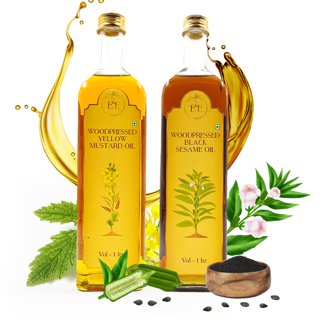 Ayurvedic Wellness Combo - 1 ltr Woodpressed Black Sesame Oil + 1 ltr Woodpressed Yellow Mustard Oil