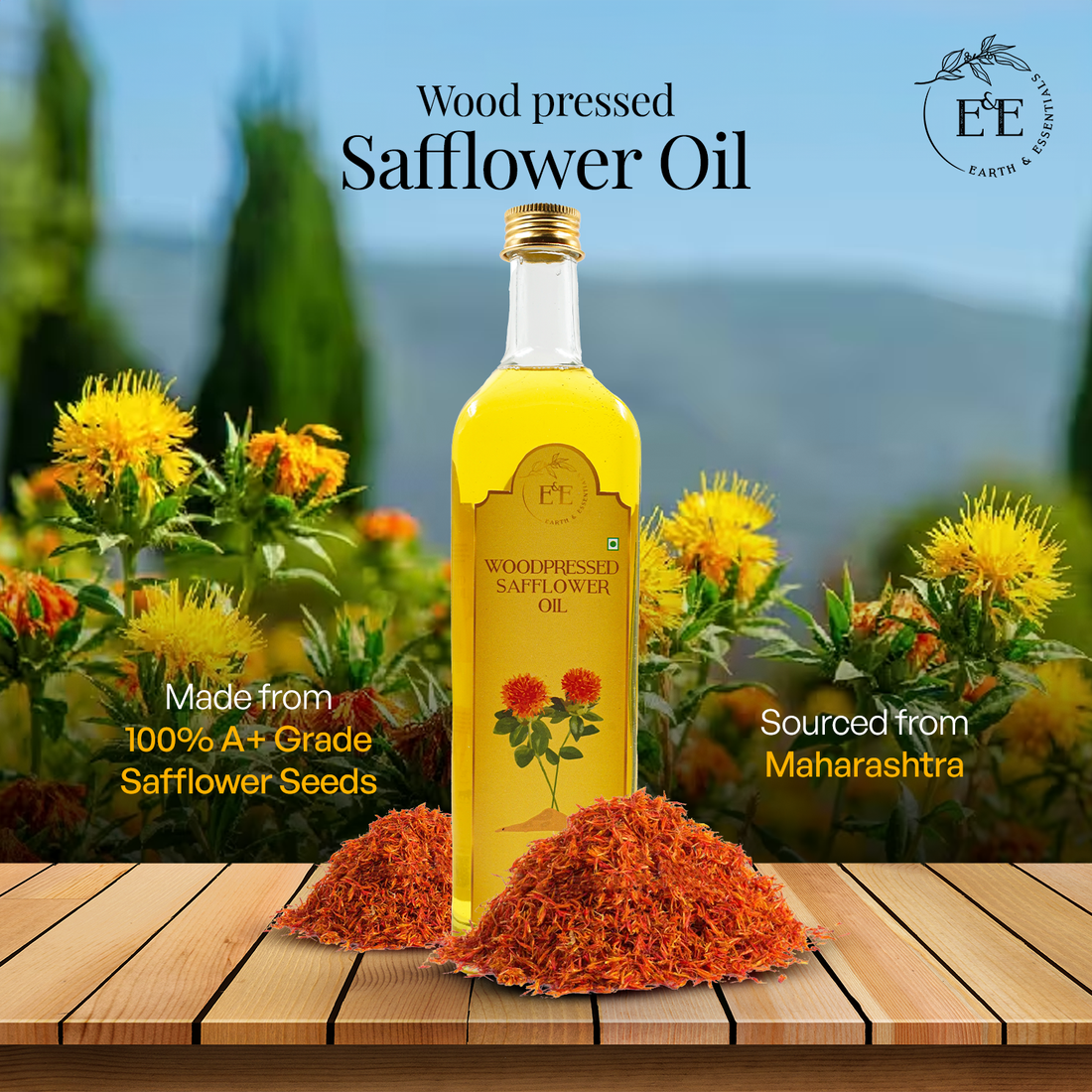 Earth and Essentials Eastern Indian Cooking Combo – A set of wood-pressed black mustard oil and safflower oil in eco-friendly bottles. Ideal for traditional Eastern Indian recipes, enhancing flavor and health benefits naturally.