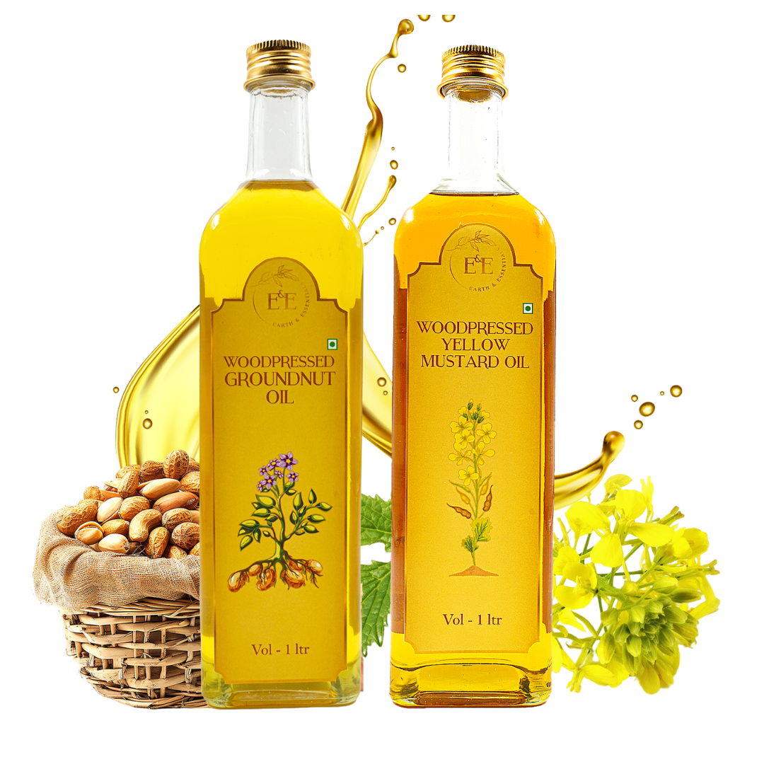 Western Indian Cooking Combo - 1 ltr Woodpressed Yellow Mustard Oil + 1 ltr Woodpressed Groundnut Oil Earth and Essentials