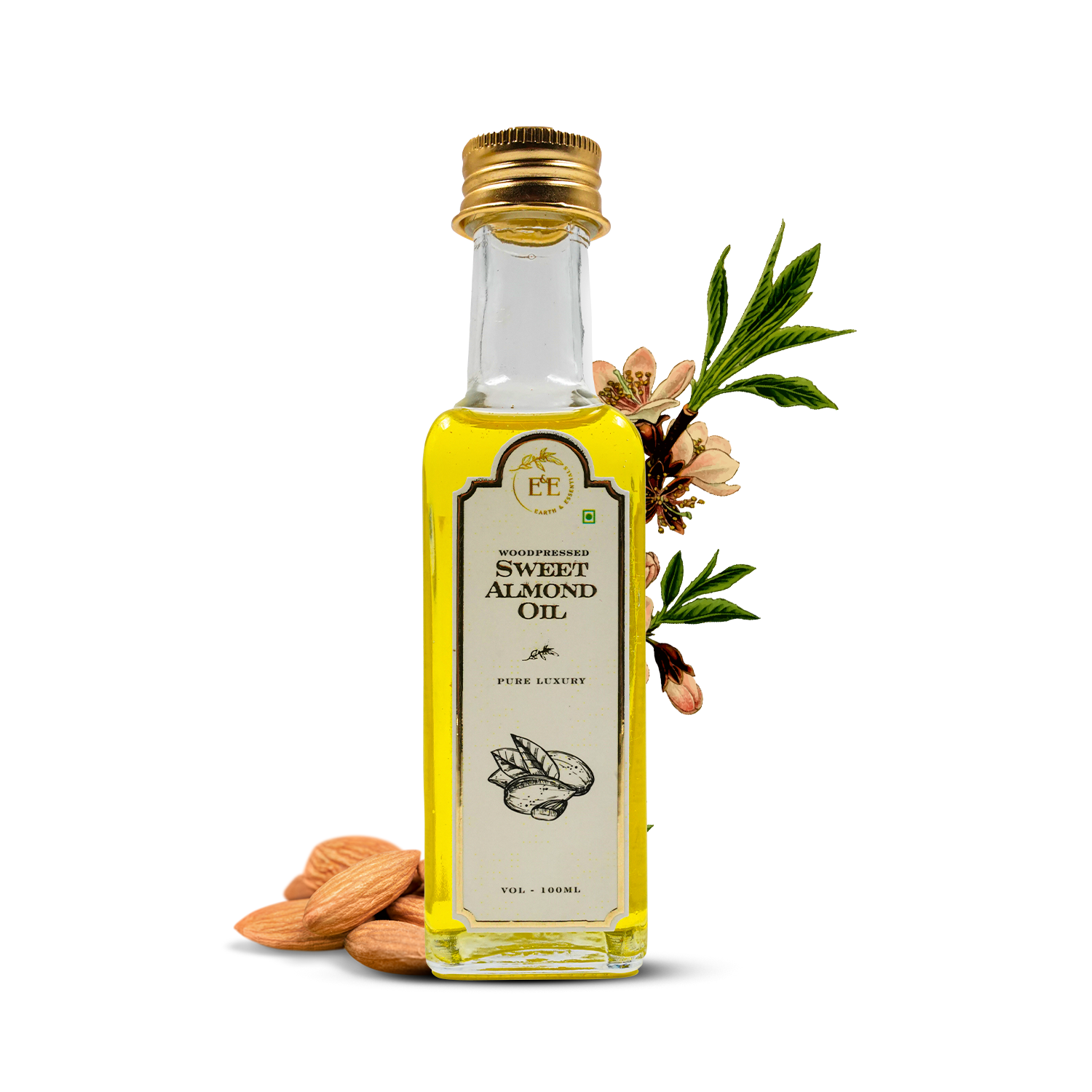 Earth and Essentials Wood-Pressed Sweet Almond Oil vs. other skincare oils – 100% pure, unrefined, and chemical-free for deep skin and hair nourishment.
