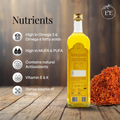 Earth and Essentials Wood-Pressed Safflower Oil is rich in Omega-6 fatty acids, Vitamin E, and antioxidants, supporting overall health and wellness.