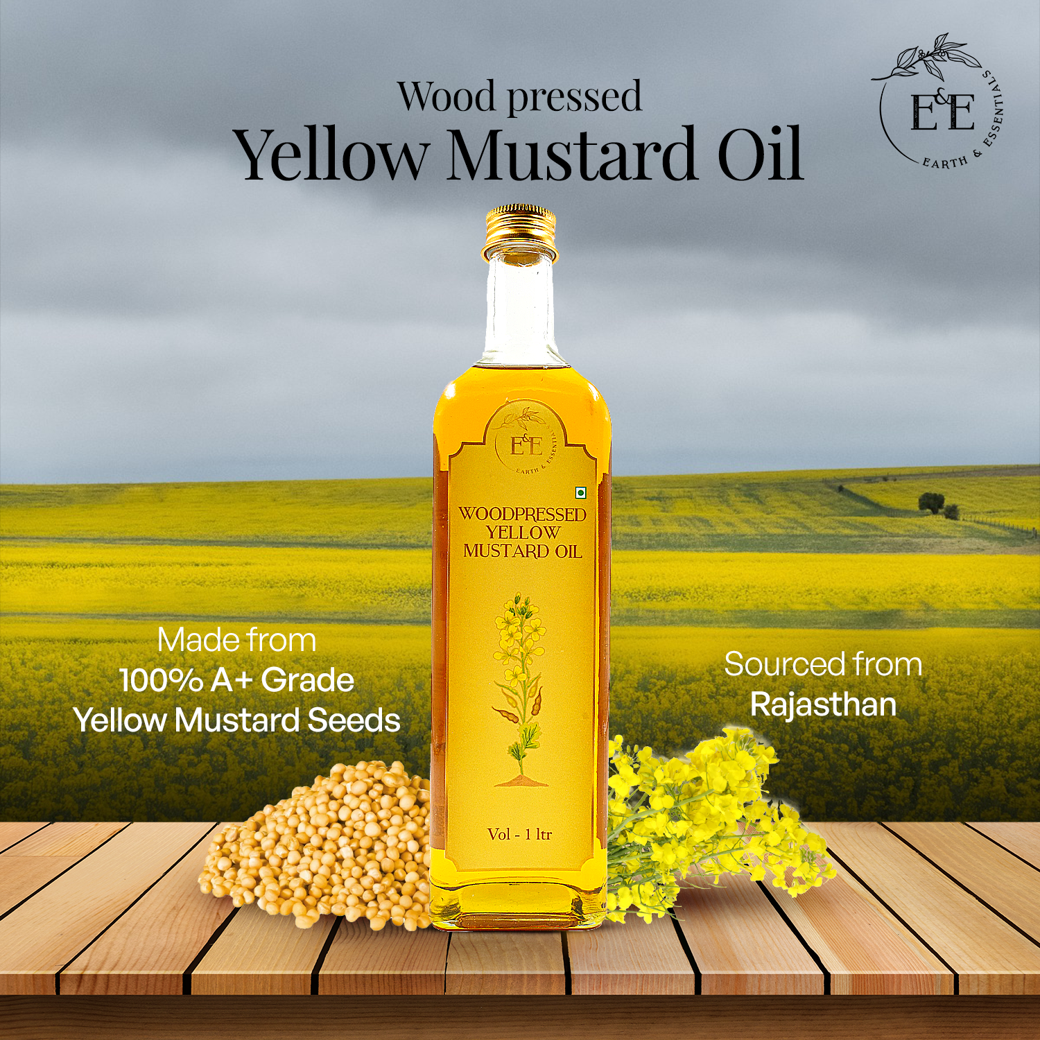 Earth & Essentials nutrient-rich wood-pressed black mustard oil supports heart health, improves digestion, boosts immunity, enhances metabolism, and promotes overall well-being. Packed with Omega-3, monounsaturated fats, and anti-inflammatory compounds for optimal health