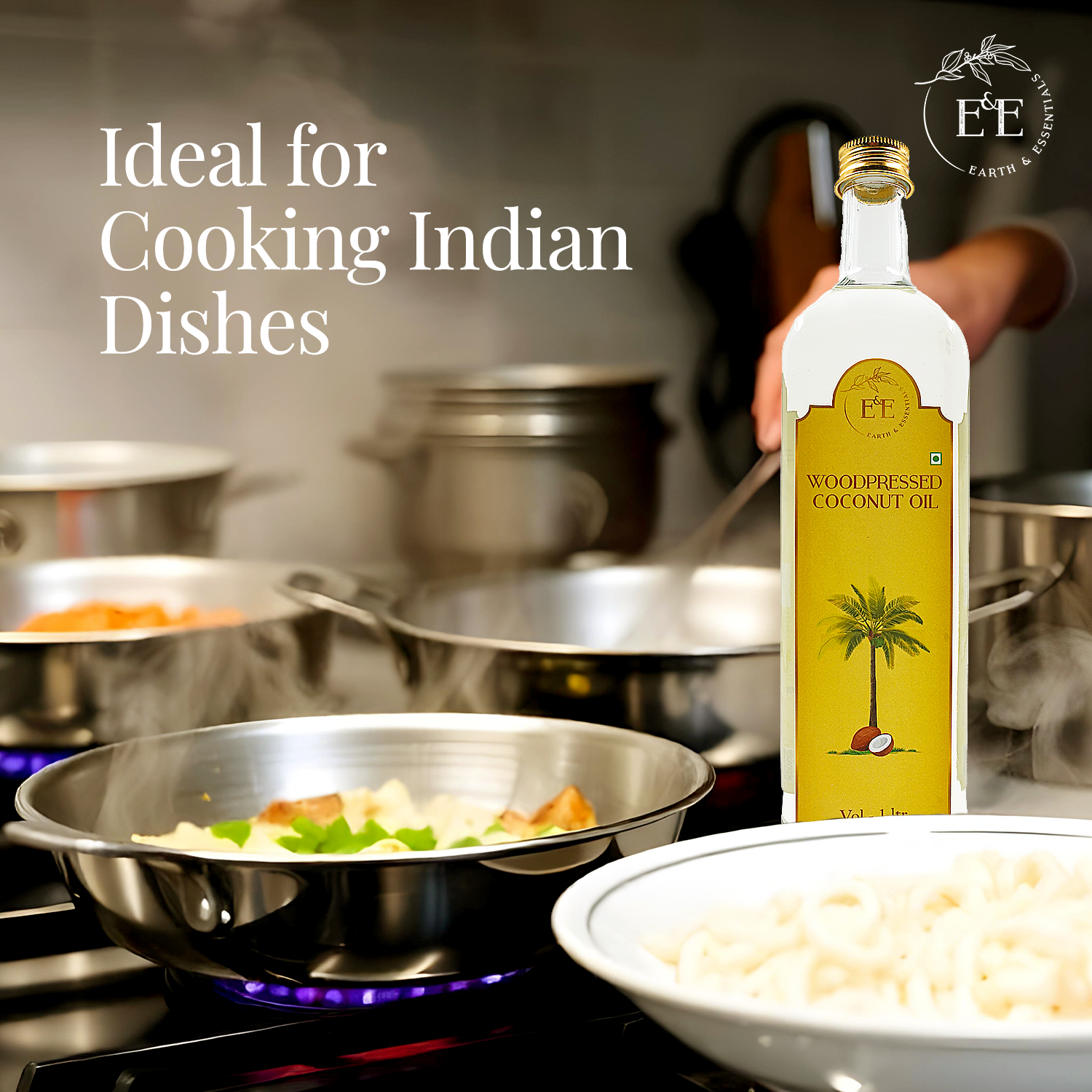 Earth and Essentials Wood-Pressed Coconut Oil is perfect for Indian cooking, enhancing the flavors of curries, stir-fries, and traditional dishes while providing essential nutrients